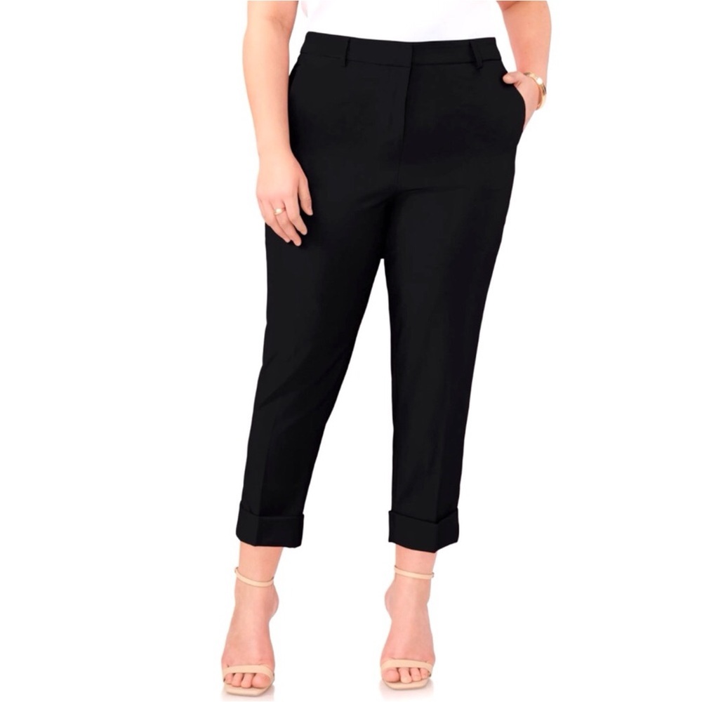 Vince Camuto Womens Black Straight Leg Cuffed Hem Trouser Pants Size 22W